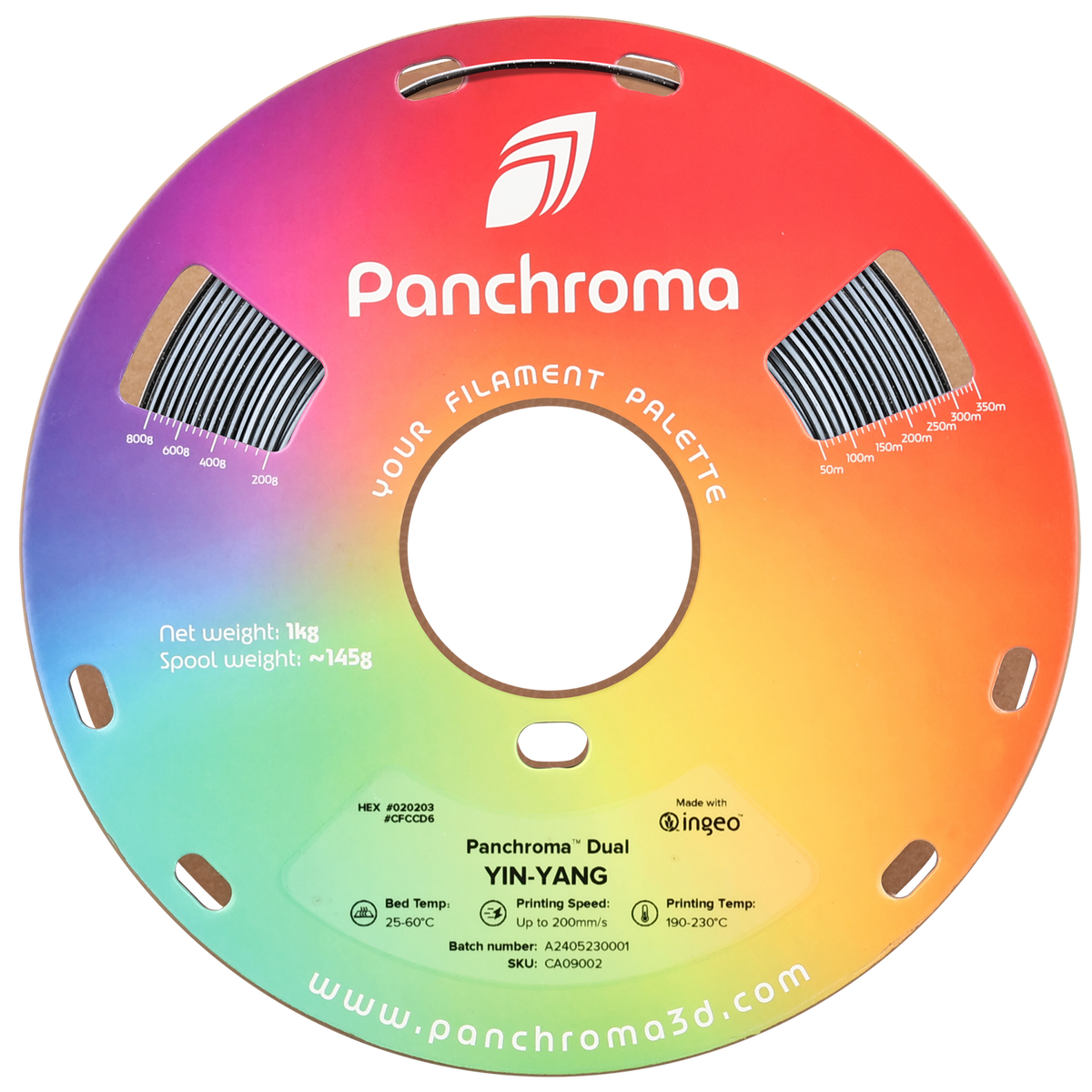 Panchroma Dual Special PLA 1.75mm 3D printer filament | Polymaker showing 800g, 600g, 400g, 200g, JOUR FILAMEN,