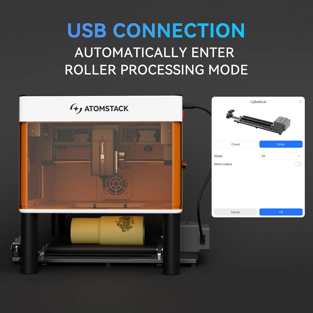 AtomStack R6 Rotary Roller for Laser Cutters