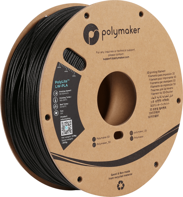Polymaker Filament Black / 800g / 1.75mm PolyLite Lightweight PLA